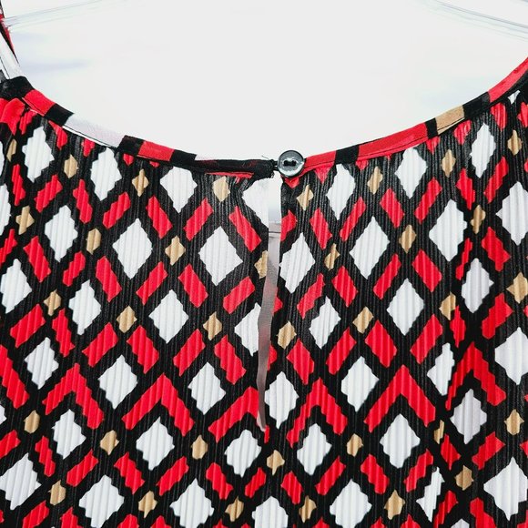 Chicos Top Geometric Patterned Cold Shoulder 1 M 8 Red Black Sheer Raglan Sleeve - Picture 13 of 16